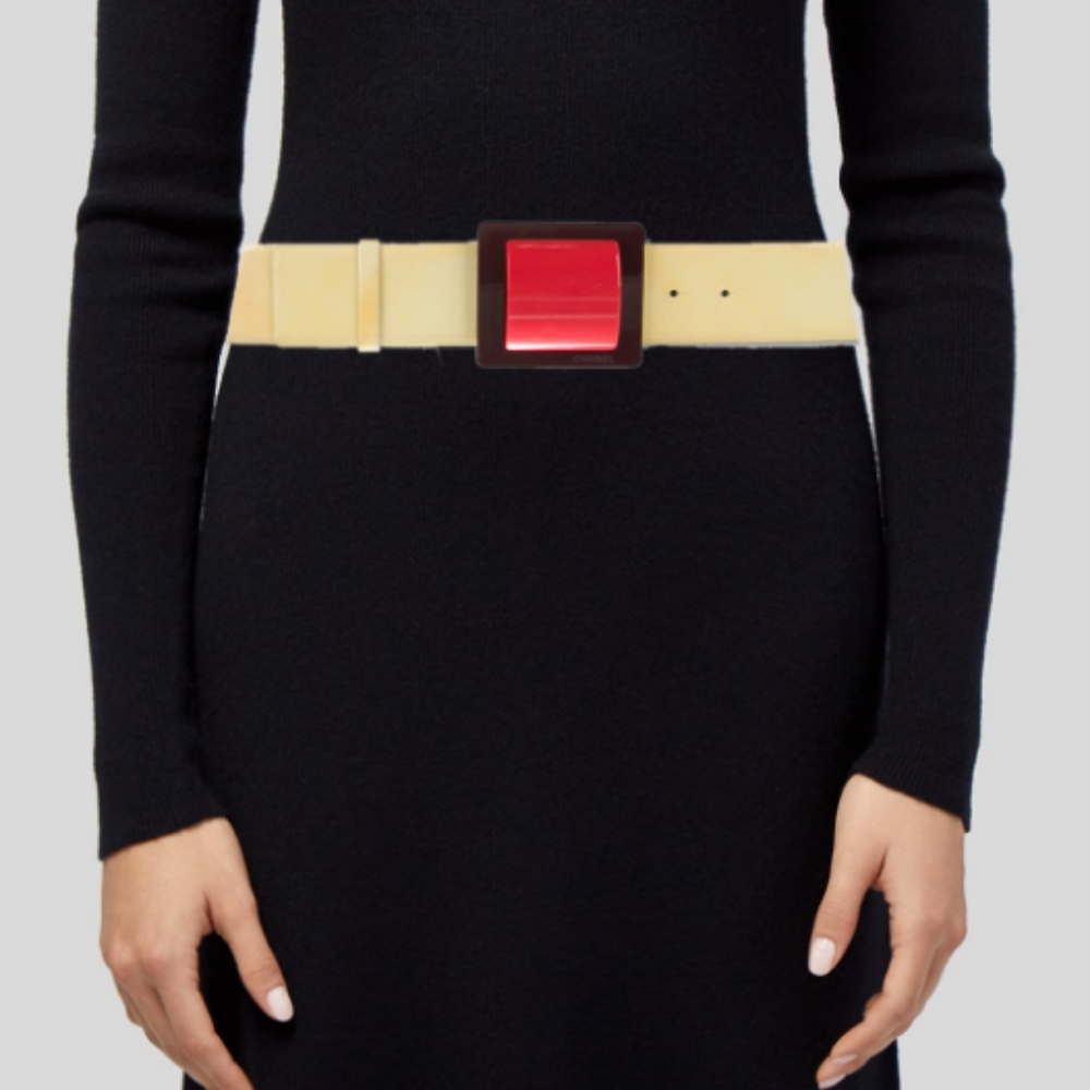 CHANEL VINTAGE 2007 WAIST BELT | Cream and Red | Small - Picture 2 of 3